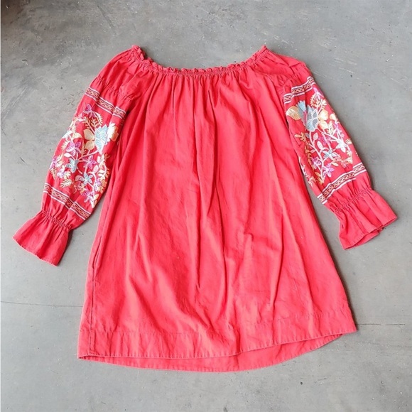 Free People Red Floral Embroidered Off The Shoulder Mini Dress XS - Picture 8 of 10